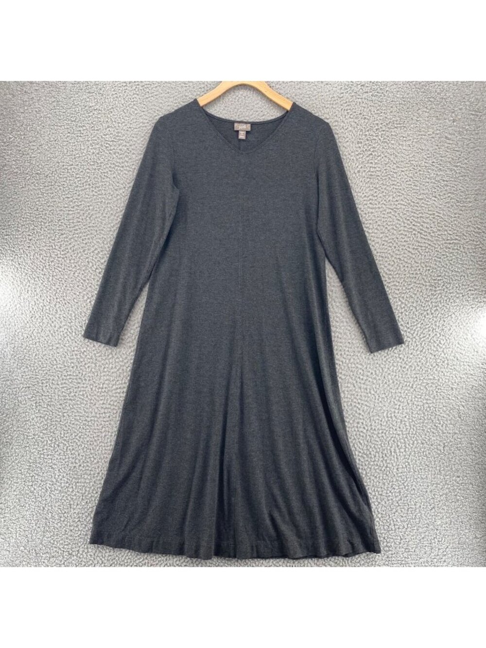 J Jill Dress Womens Small Petite Gray Heather Stretch Knit Tee A Line 3/4 Sleeve